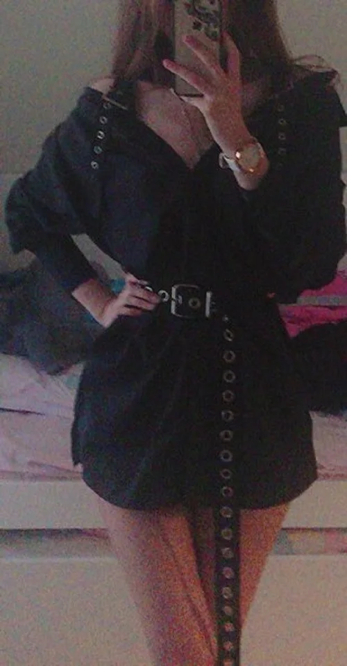 

Rosetic Women Dress Gothic Korean Style Black Women Dresses Straight Belt Button Casual Plain Dark Goth Female Sexy Dresses