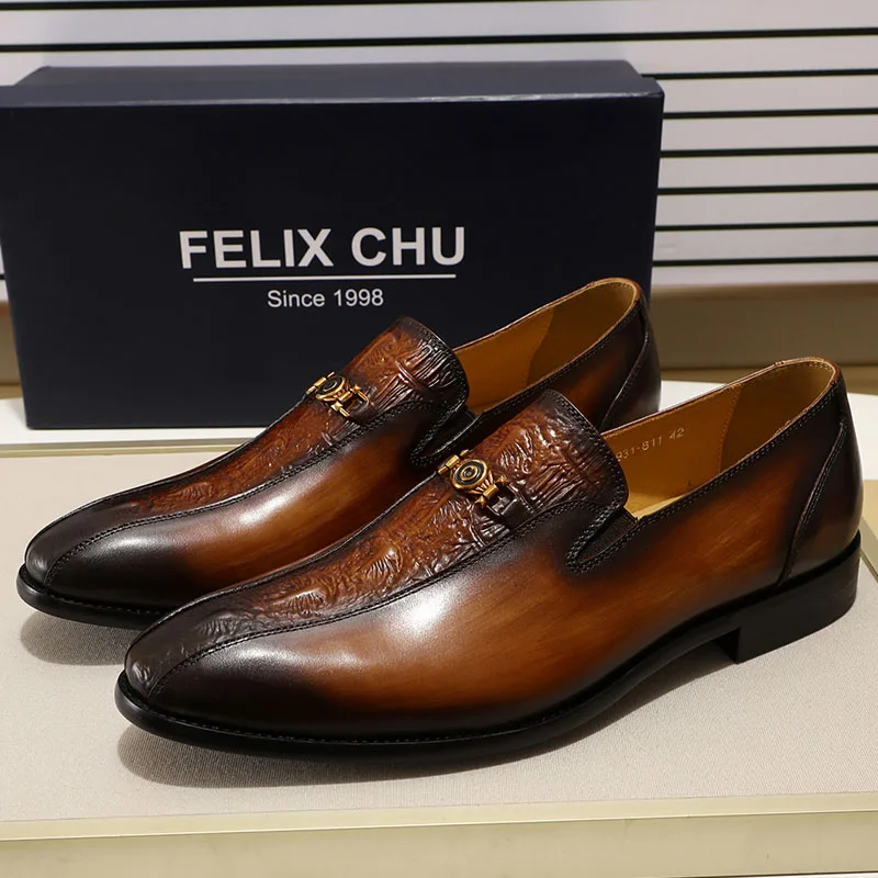 Туфли FELIX CHU мужские коричневые Мокасины ручная роспись натуральная кожа без