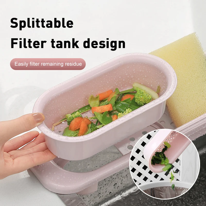 

Kitchen Sinks Organizer Telescopic Sink Shelf Soap Sink Drain Rack Storage Basket Rotatable Towel Kitchen Gadgets Accessories