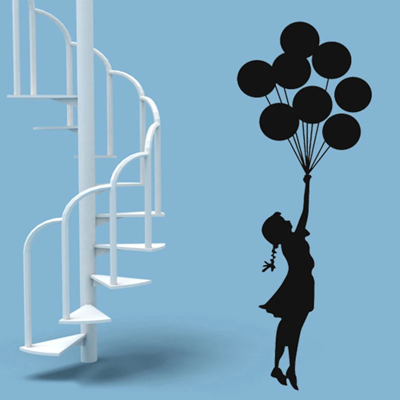 Летающий воздушный шар девушка наклейка на стену виниловые обои домашний декор