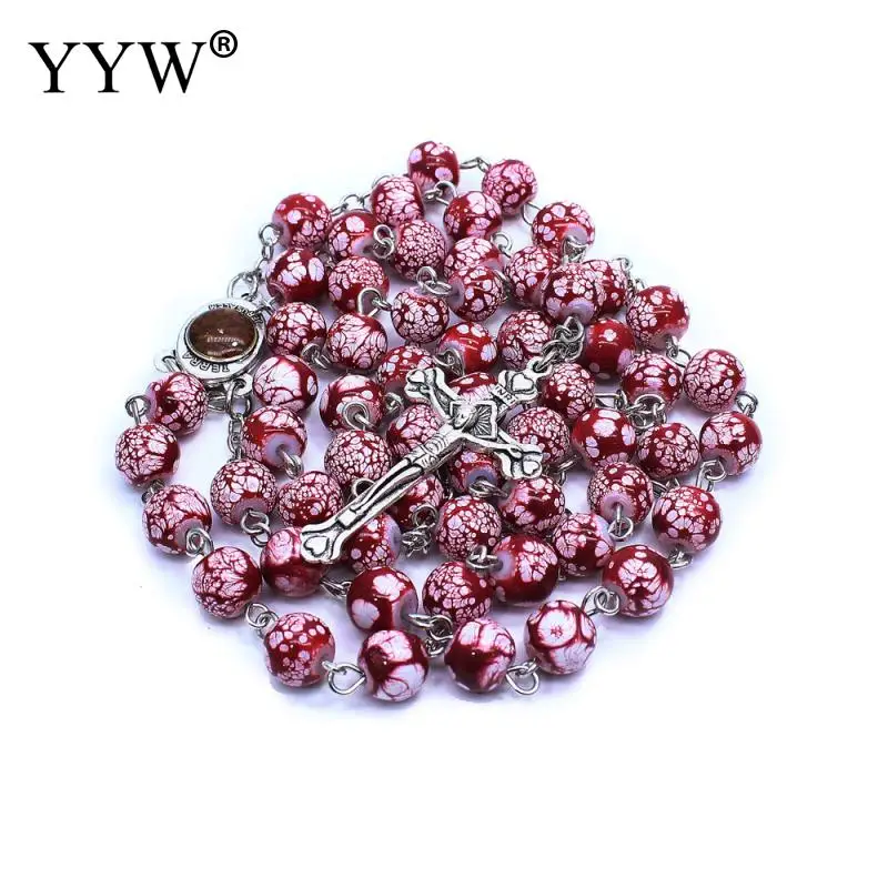 Стеклянная красная бусина четки ожерелье длинная цепочка кисточка крест кулон