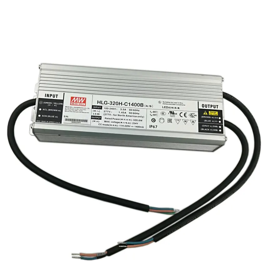 Dimmable Meanwell 320 Вт Светодиодный драйвер HLG-320H-C1400B постоянного тока водонепроницаемый источник питания для 6 шт. cree Cob cxb3590