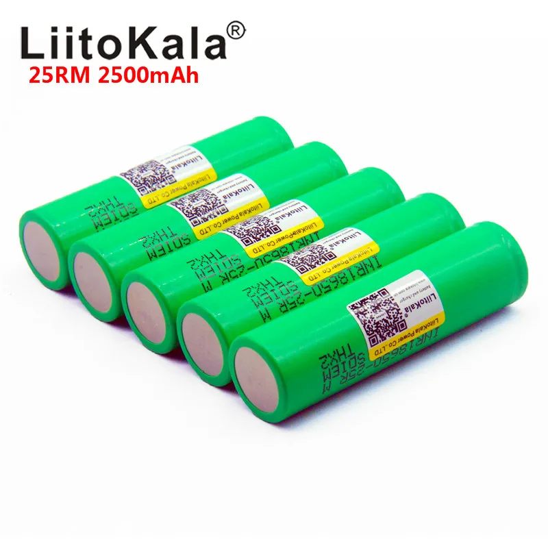 

Wholesale 100pcs LiitoKala 18650 2500mah INR1865025R 20A discharge lithium batteries High power discharge Battery 18650 2500 25R