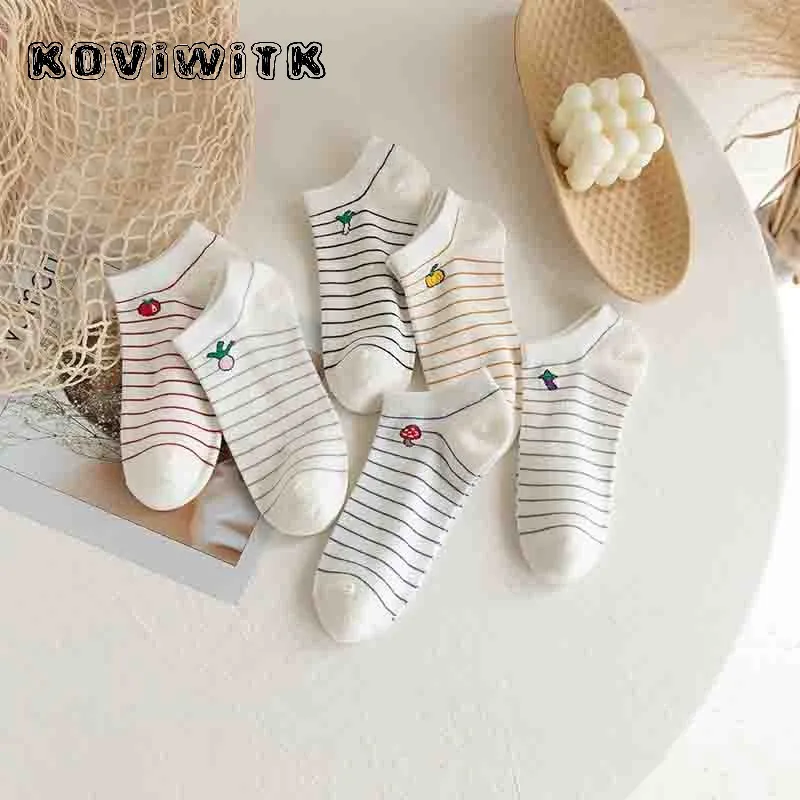 

Striped Cotton socks women fruits Fashion Casual short ladies stripe white sock Harajuku girls Funny Solid Grid womens Warm sox