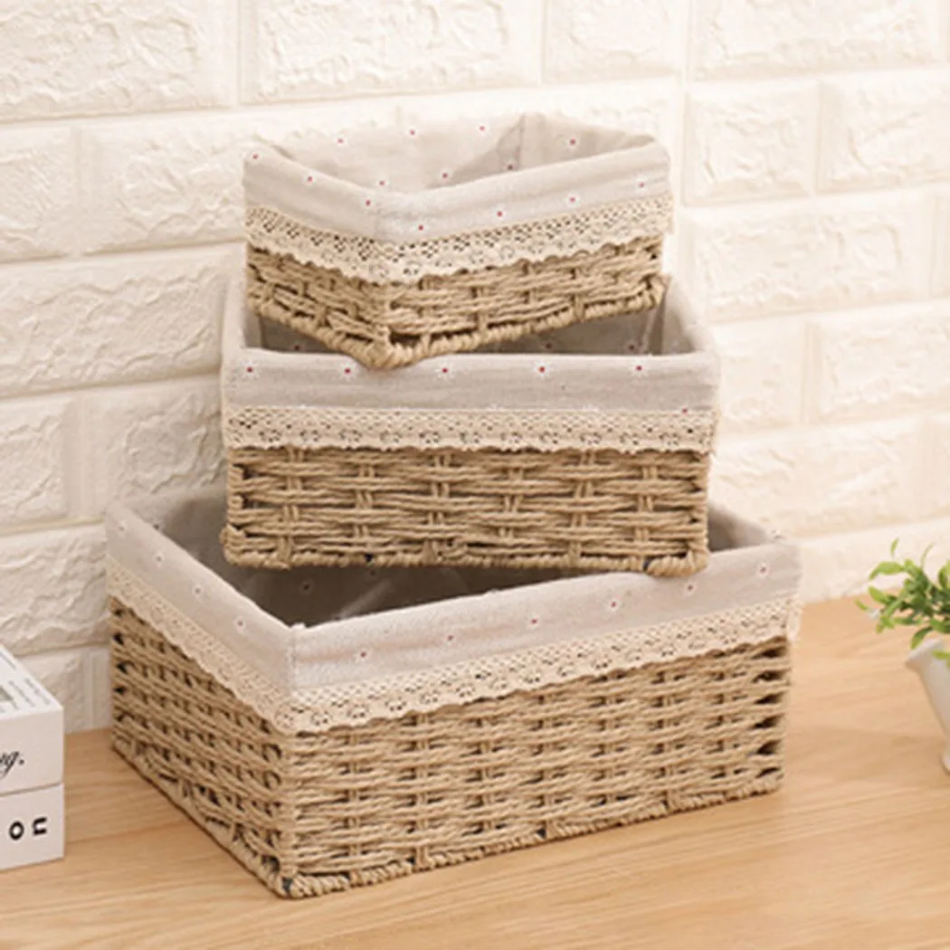

Woven Storage Basket Household Fabric Sundrie Storage Basket Rattan Desktop Storage Baskets Woven Basket Key Remote Storage Box