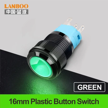 Green LED LANBOO 16 мм ON OFF мгновенная пластиковая кнопка переключатель с светодиодный 24V220V - Цвет: Green LED
