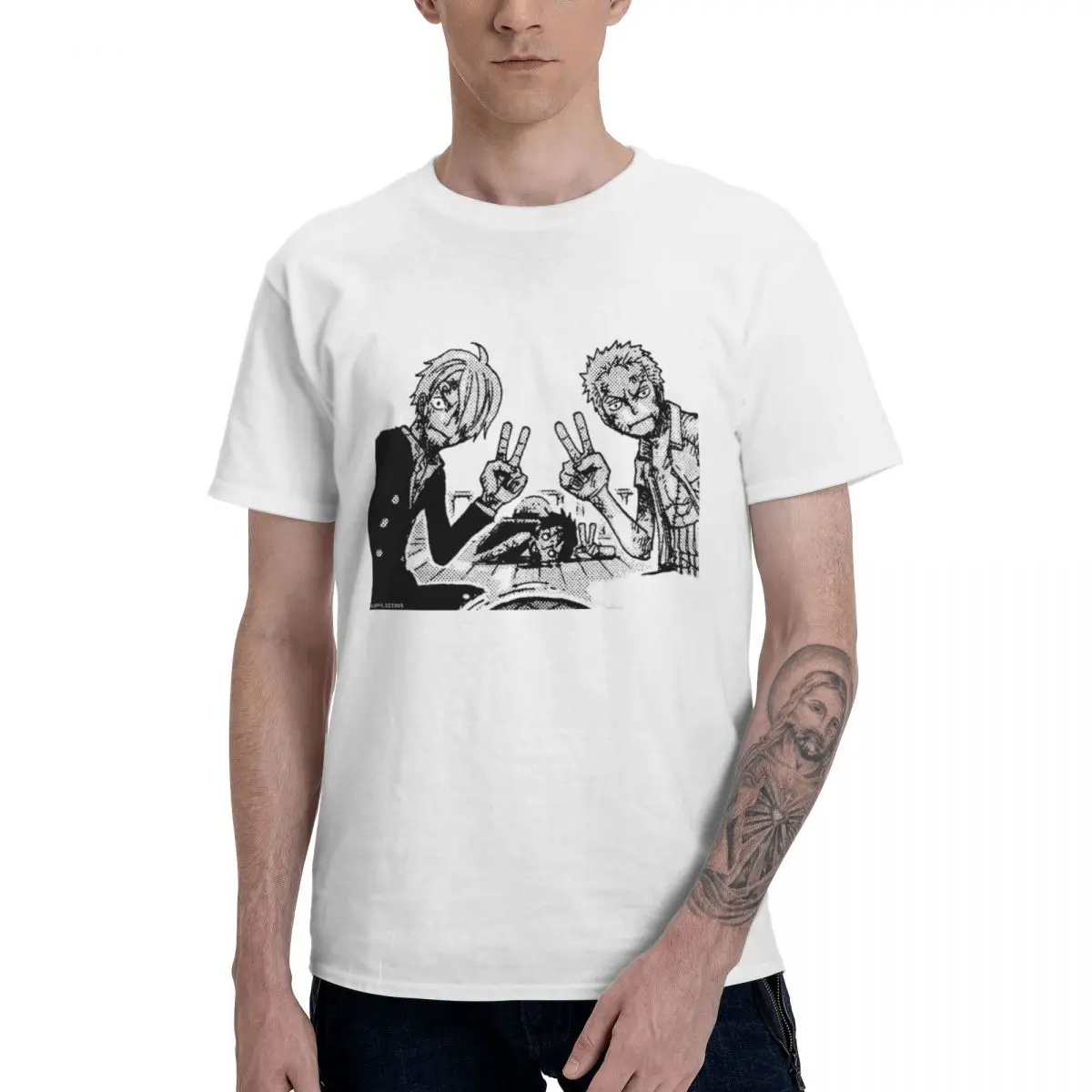 

Anime Sanji Zoro Luffy Peace Sign Aesthetic Clothes Men's Basic Short Sleeve T-Shirt Graphic Funny Tops