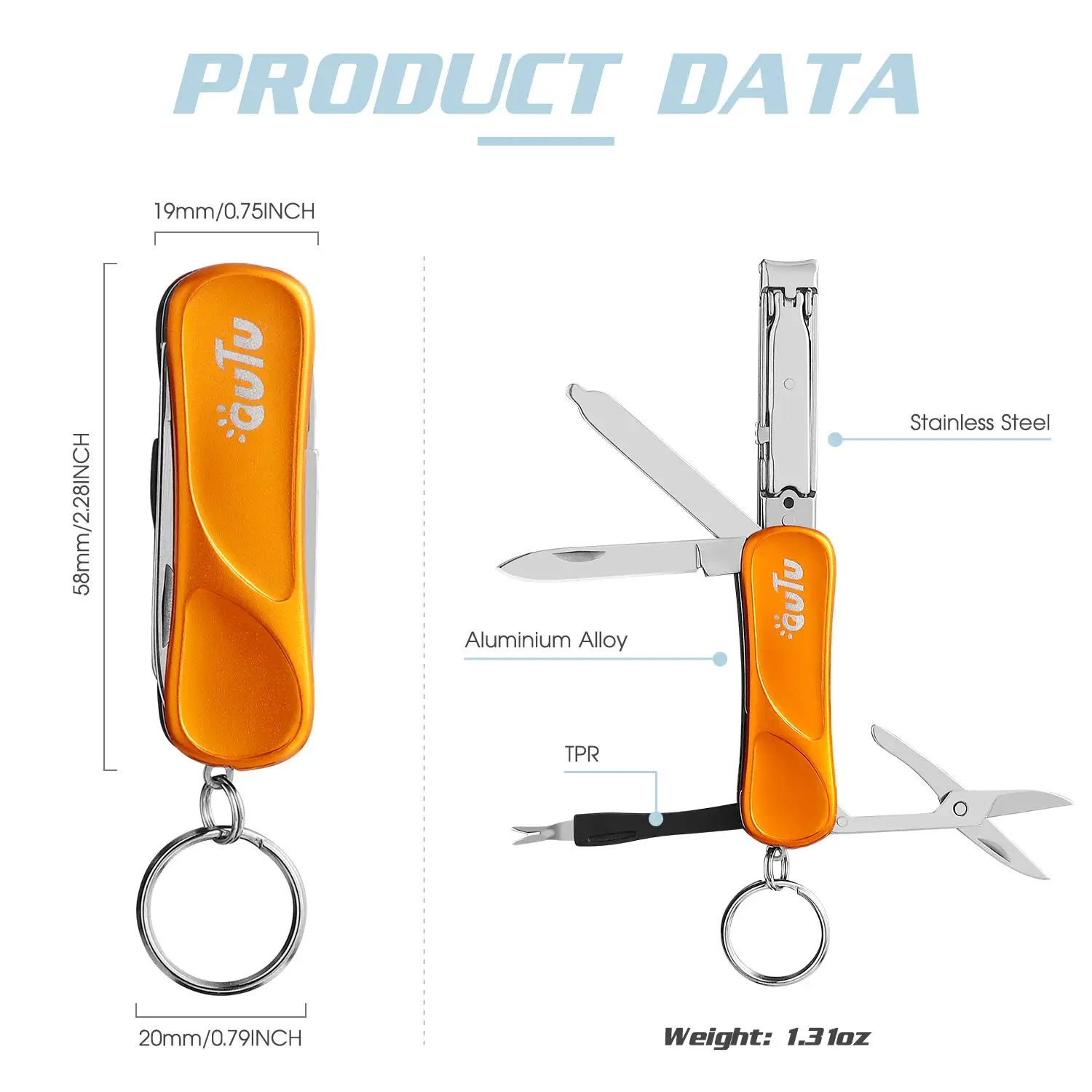 6в1 Многофункциональный инструмент для стрижки ногтей, ноздрей и волос, с файлами, карманным ножом и ключевой цепочкой для мини.