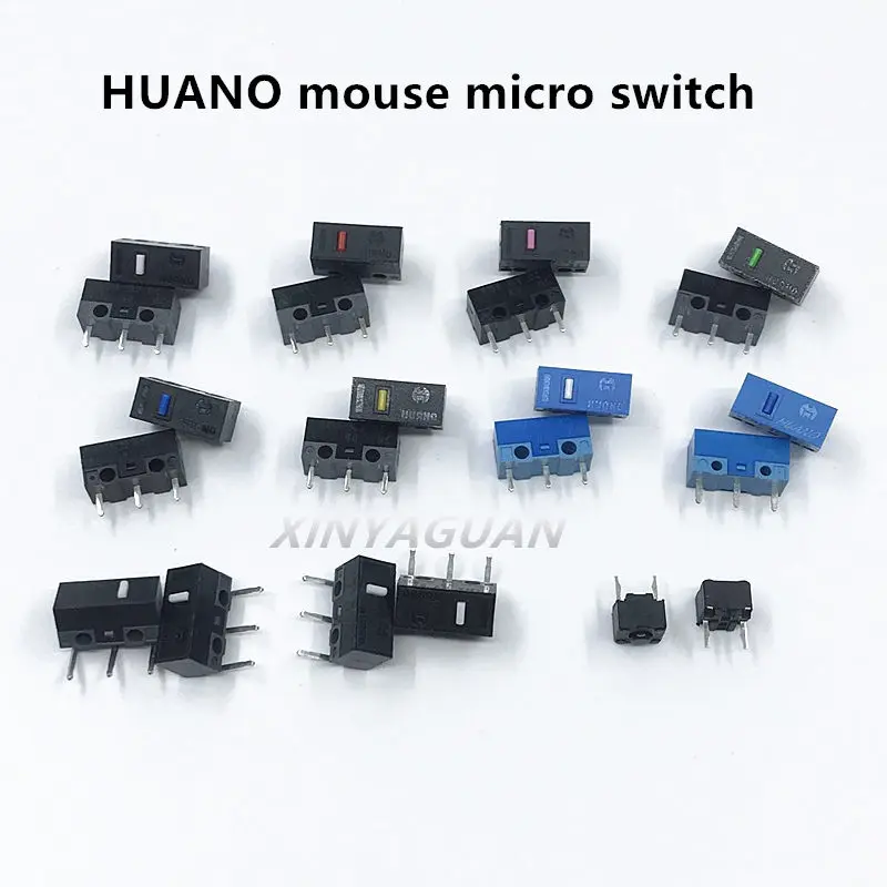 50 Stks/partij Huano Muis Micro Switch Knop (Blauw Shell/Blauw/Roze/Geel/Groen/Wit) algemene Vierkante 3-Pin Schakelaar