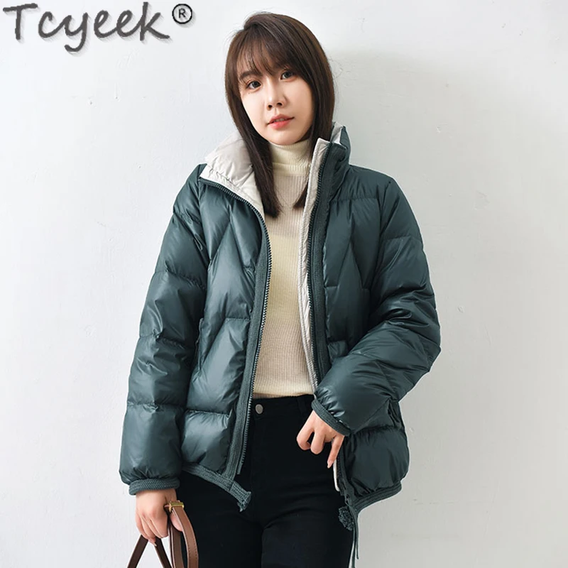

Tcyeek 90% White Duck Down Coat Women Winter Short Puffer Jacket Famale Black Korean Warm Parka Fashion Doudoune Femme SQQ477