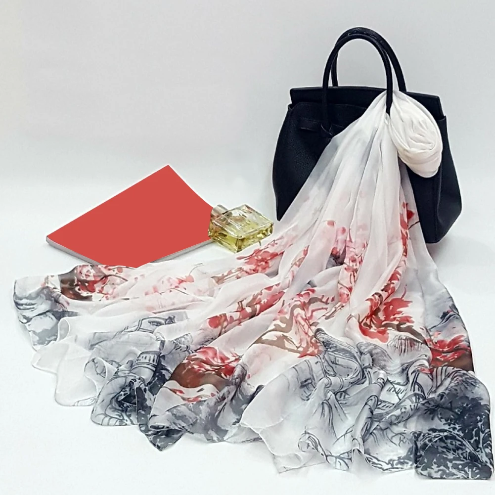 

All Season Travel Floral Pattern Holiday Soft Fashion Chiffon Decorative Gift Beach Sunscreen Lightweight Long Shawl Women Scarf