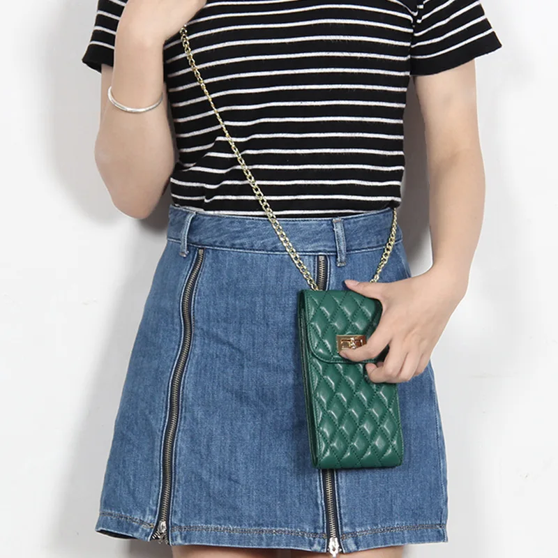 

New leather handbags rhomboid crossbody chain mobile phone bag multifunctional sheepskin shoulder bag GN-SB-omzpsj