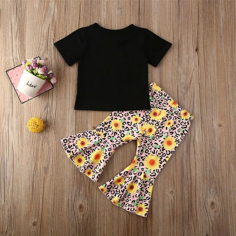 Комплект одежды из 2 предметов для маленьких девочек: футболка + расклешенные
