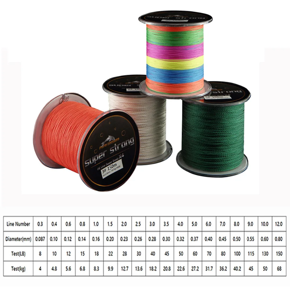 PureLeisure 1 шт. 150 м мультифиламентная леска 4 нити 0 12 9 мм плетеная 8LB 18LB 30LB 80LB 150LB