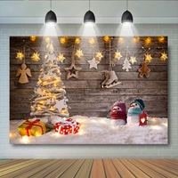 christmas wooden board photography backdrop snowman decoration background stars christmas tree gifts photocall backdrop
