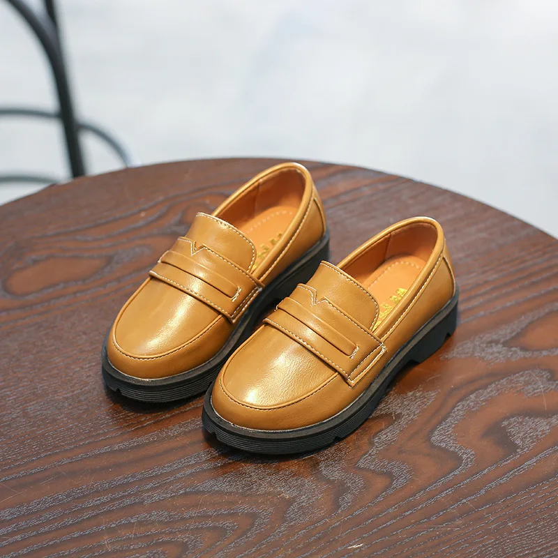 Mumoresip 2022 Kids Shoes For Boys Girls PU Leather Soft Fashion British Style Children Loafers Thick Bottom Flats | Детская одежда и