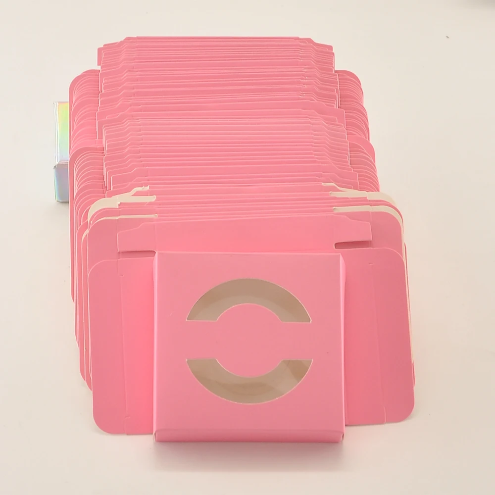 

50/pack Wholesale Eyelash Packaging Box Lash Boxes Package Custom Square Paper Box Plain Pink Faux Cils Makeup Case Vendors