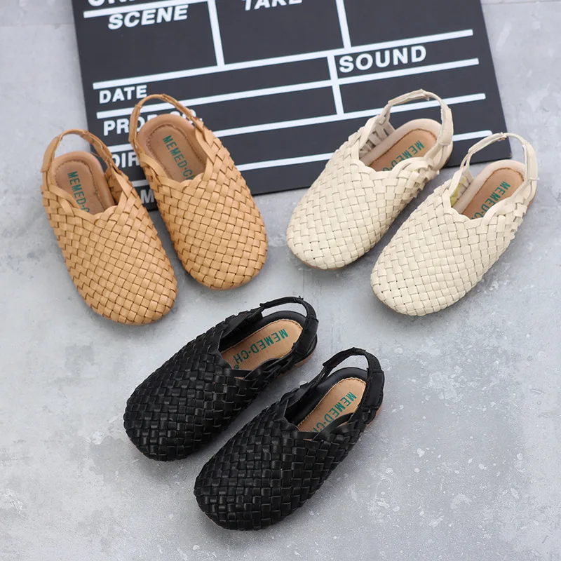 

Летние плетеные сандалии для девочек SMM046, пляжная обувь с мягкой подошвой, для детей ясельного возраста, 2021