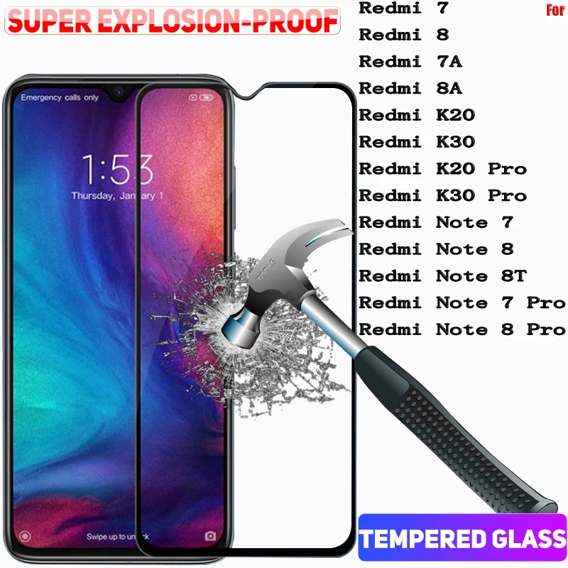 Закаленное стекло с полным покрытием для Xiaomi Redmi 8 t Note 7 T K30 Pro 128 ГБ Защитное экрана