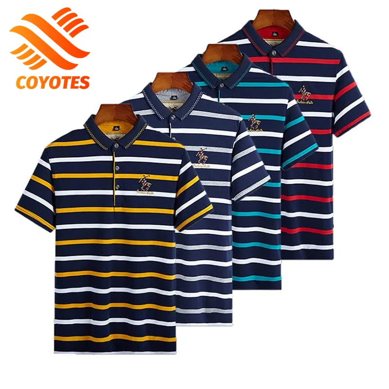 

COYOTES Summer Men's Fashion Business Slim Fit Cotton Polo Shirts Men Clothing Thin Casual Embroidery Polo Shirt Tops Big Size