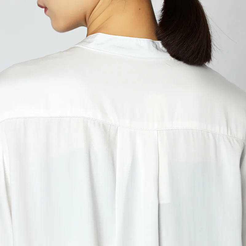 

XITAO Split Long Blouse Women White Black 2019 Autumn Stand Collar Double Breasted Design Vintage Casual Elegant Shirt GWY2951