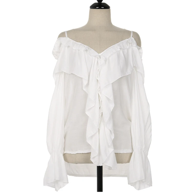 

RUGOD 2021 Early Spring strapless flare sleeve ruffles shirt elegant mild chic streetwear new spring outgoing women's shirt