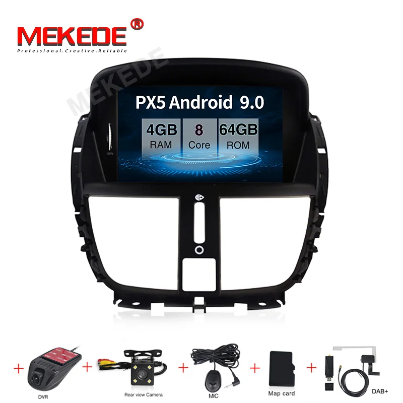1din 8 ядерный 4G Android 9,0 автомобильный Радио dvd-плеер мультимедиа для peugeot 207 207CC 2007- авто аудио gps Камера просмотра wifi BT - Цвет: 64G DVR camera DAB