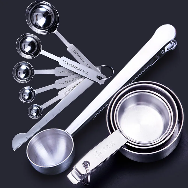 

4pcs Stainless Steel Measuring Cups and Spoons Set Deluxe Premium Stackable Tablespoons Home Measuring Tools Kitchen Accessories