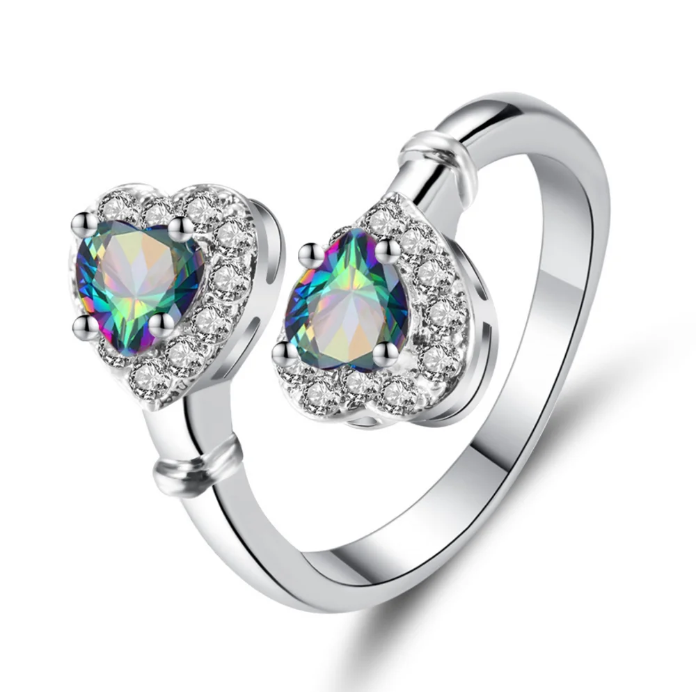 

Fashion single product color double love heart-shaped inlaid zircon ring double peach heart open ring