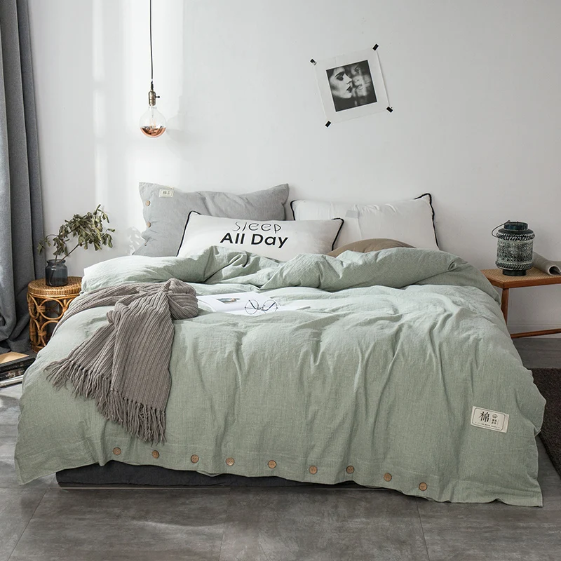 

Light Green Bedding 1 Piece Duvet Cover 100% Cotton Button Style Soft Easy Care Simple Style Duvet Cover 220x240cm