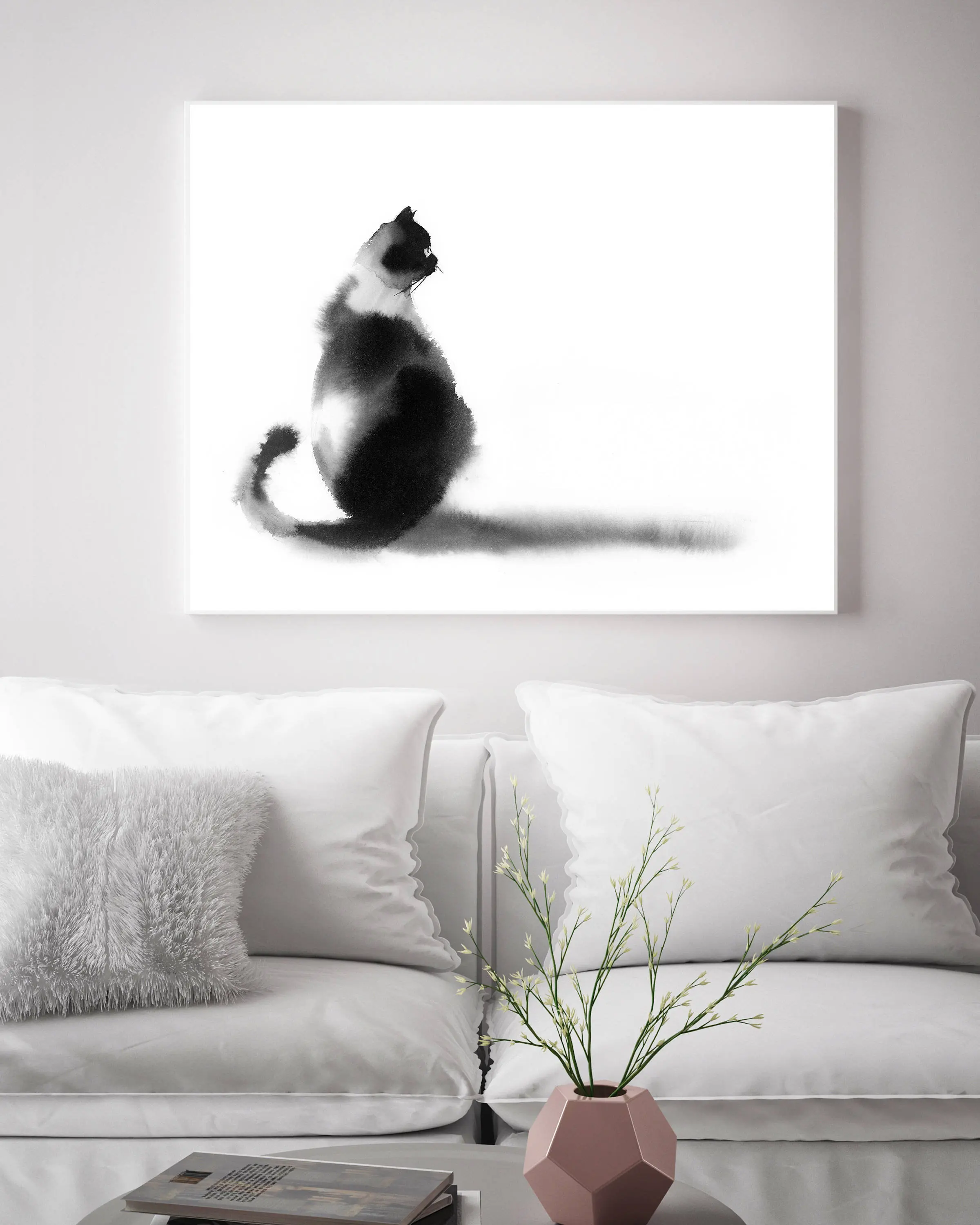 Black Cat Art Print and White print Painting Silhouette Minimalist Giclée Archival Wall Large Size Decor | Дом и сад