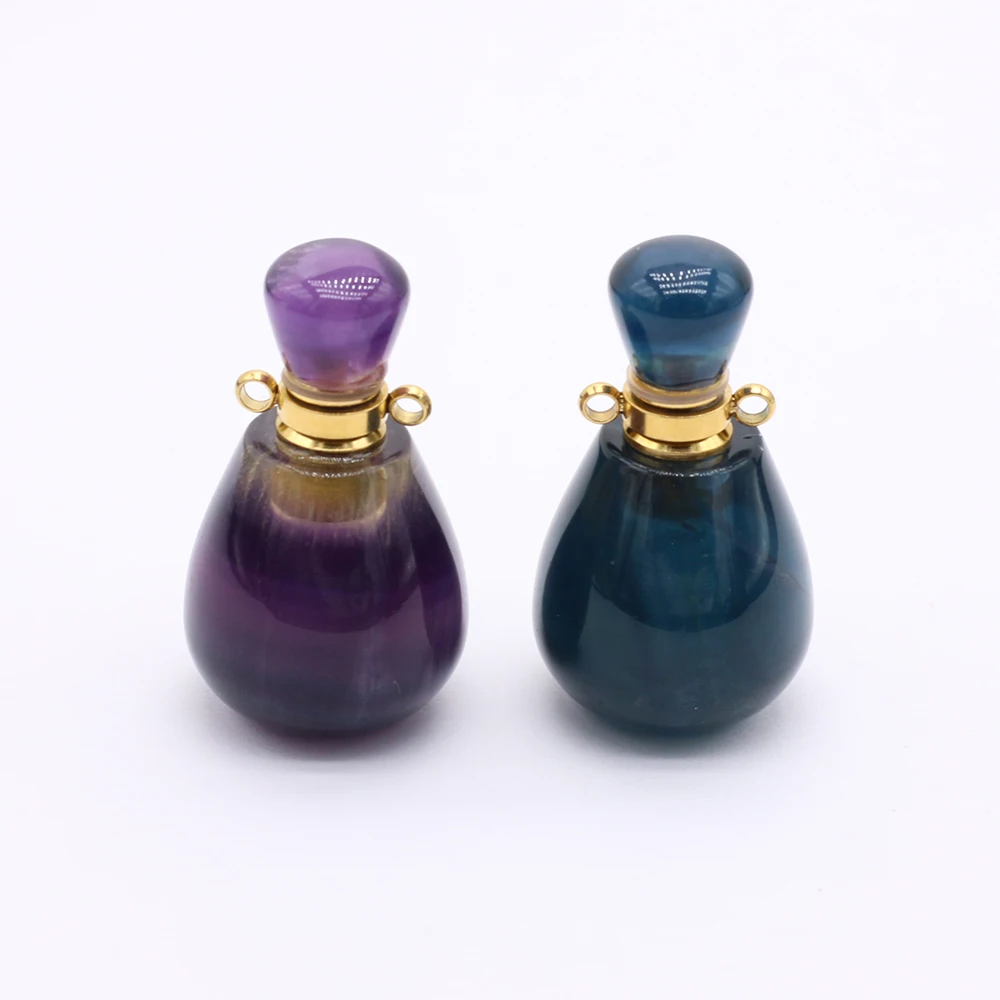 

New Ladies Perfume Bottle Pendants Irregular Natural Stone Fluorite Charms for Jewelry Making DIY Necklace Accessories 18x34mm