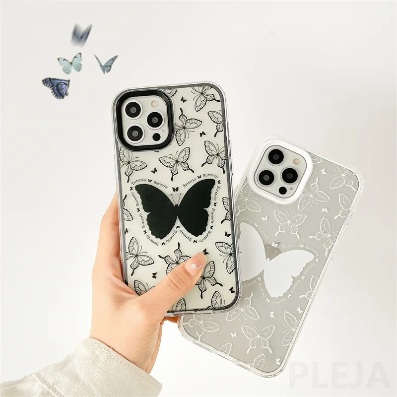 Милые чехлы для телефонов Три в одном с бабочками iPhone 12 11 Pro Max X XR XS 7 8 Plus Модный