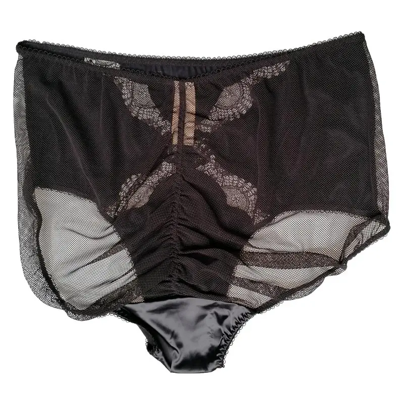 Черные женские сетчатые атласные кружевные трусики с высокой талией нижнее
