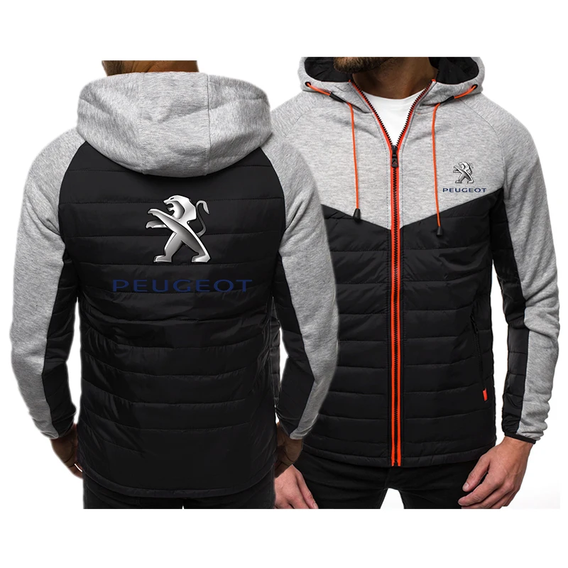 

Autumn and winter men's PEVGEOT car logo color matching tide brand printed pocket zipper shirt sports casual cardigan hoodie