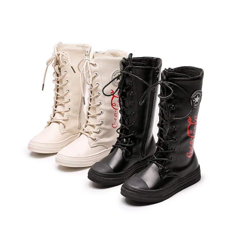 Водонепроницаемые детские ботинки кожаная обувь для девочек модные высокие со