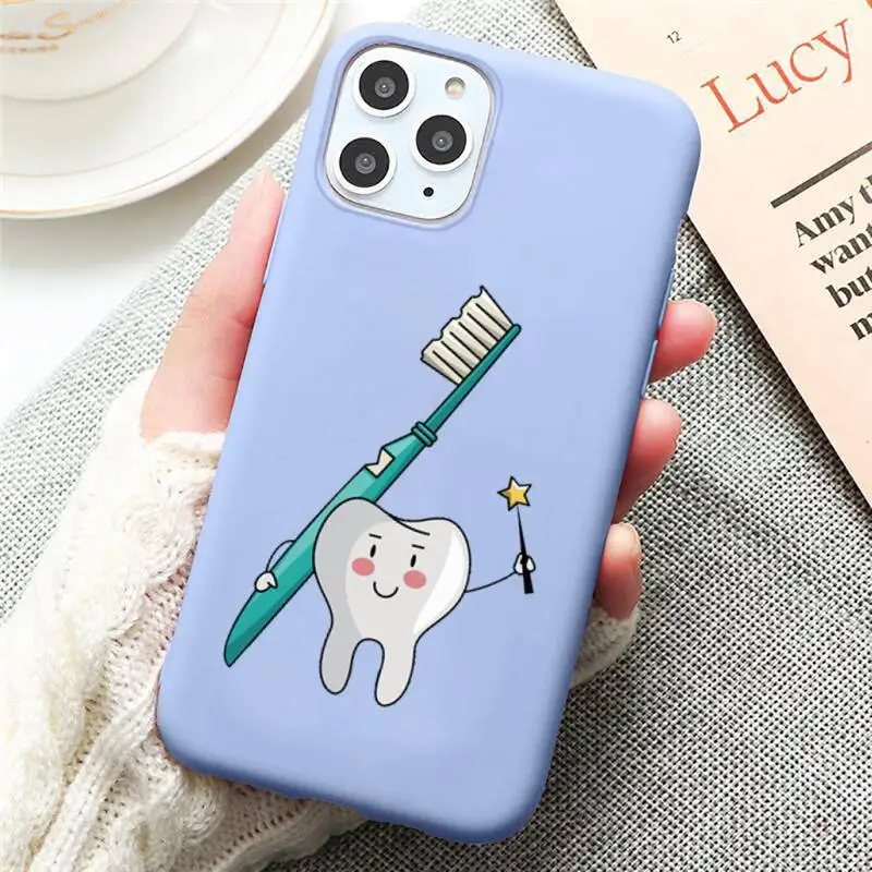 

Cartoon Teeth cute Dental health Phone Case Candy Color for iPhone 6 7 8 11 12 s mini pro X XS XR MAX Plus
