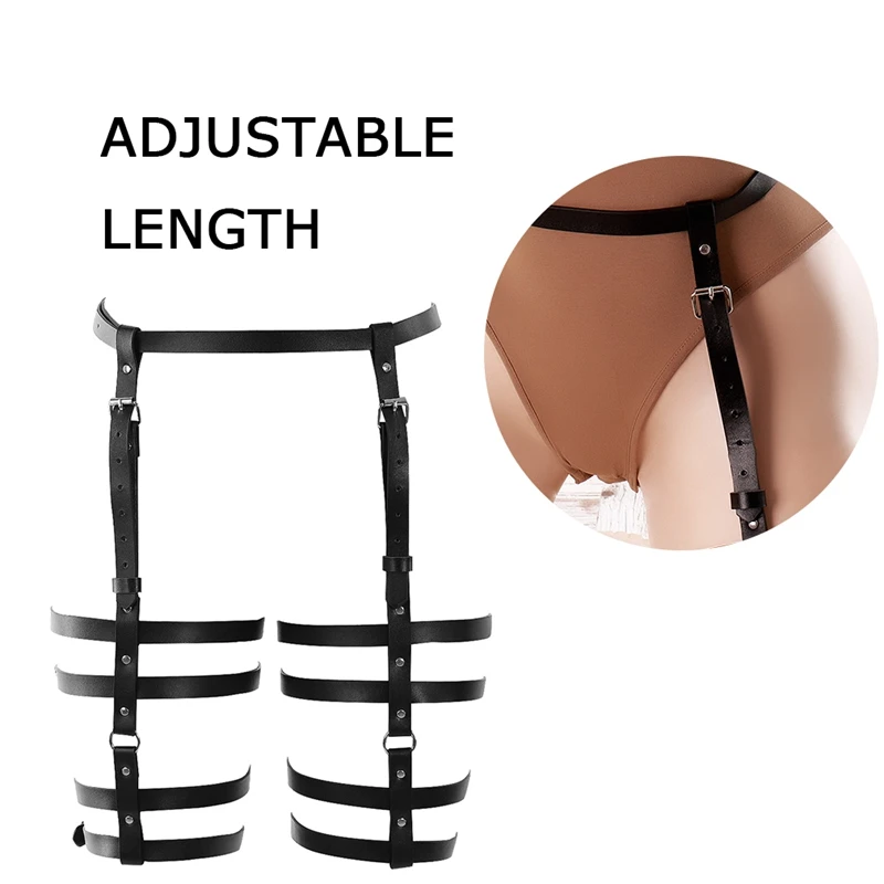 

Goth Sexy Women Harness Thigh Belt PU Leather Stockings Garters Waistband Punk Strap Band Leg Belt Club Party Rave Accessories