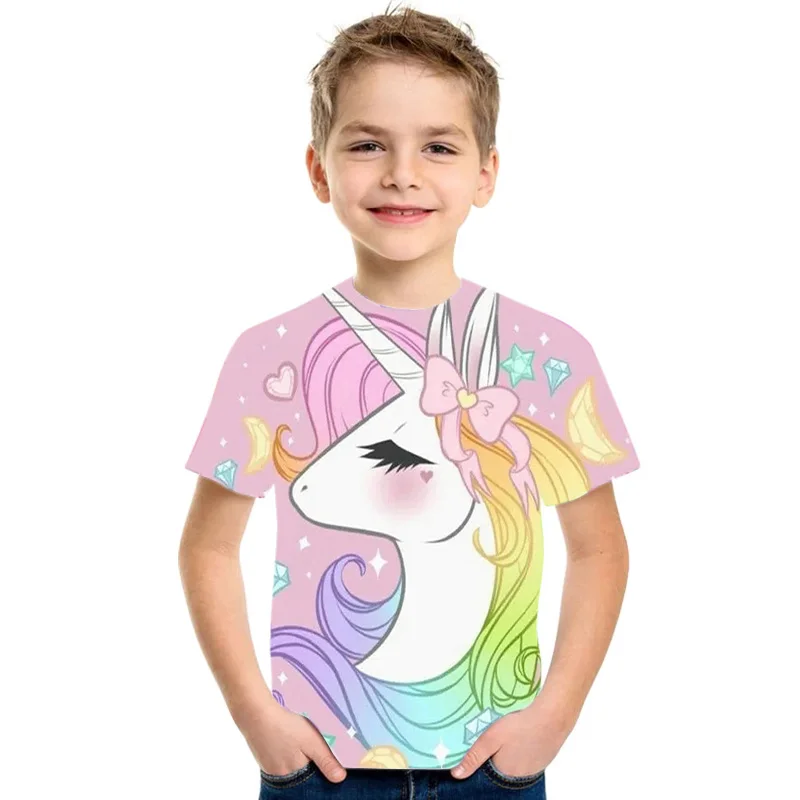 Новинка лета 2021 лидер продаж веселая модная футболка с единорогом для детей