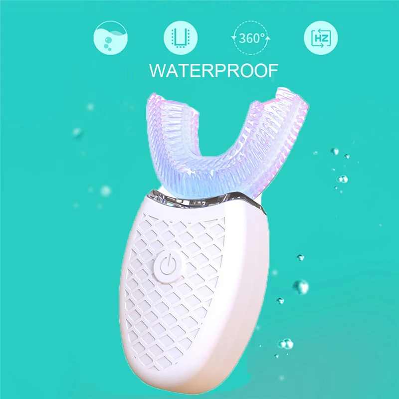 360 Degree Intelligent Automatic Sonic Toothbrush U Type Tooth Brush USB Charging Tooth Whitening Blue Light