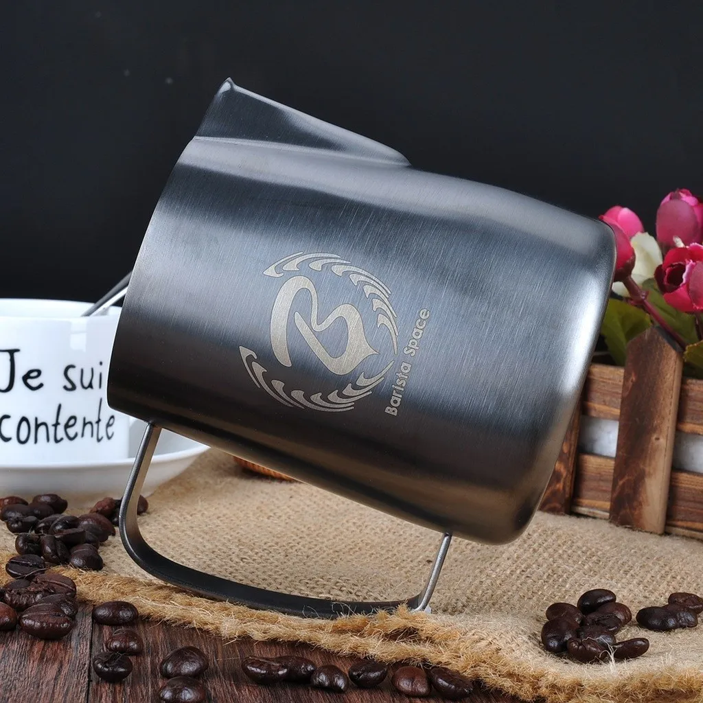 

Barista Space Sandy Black Steel Milk Pot Pitcher 350 ml.