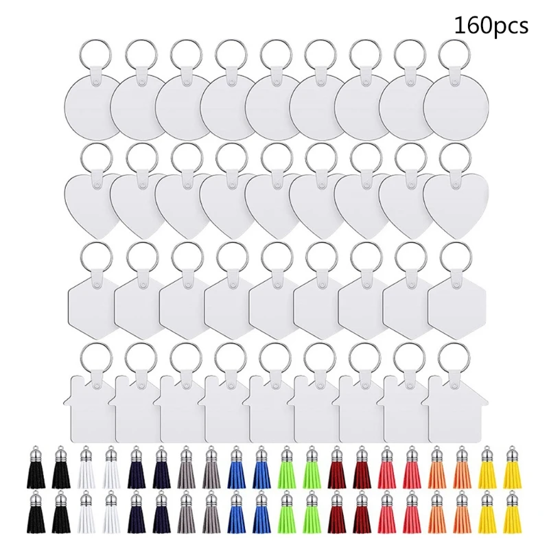 

69HB 160 Pieces Sublimation Keychain Set Christmas Small Pendant Decoration Heat Transfer Products Blank Supplies Crafts