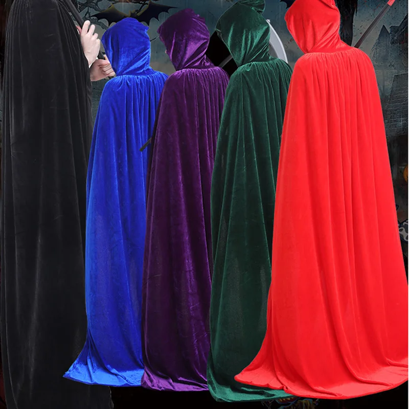2022 Halloween Long Hooded Cape Adult Kid Unisex Grim Reaper Cloak Black Purple Gold Cosplay Costume Bright Xmas Decor | Дом и сад