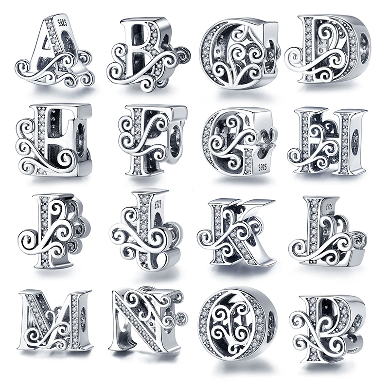 

Hot Sale S925 Silver Shiny 26 Letter Beads Suitable For Pandora 925 Original Bracelet To Make Fashion Jewelry Gifts Navidad