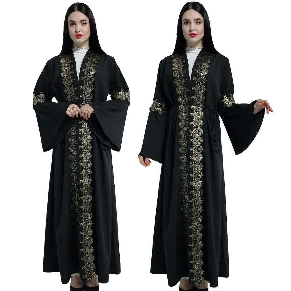 Дубай женский открытый кардиган фараша Макси платье с расклешенными рукавами