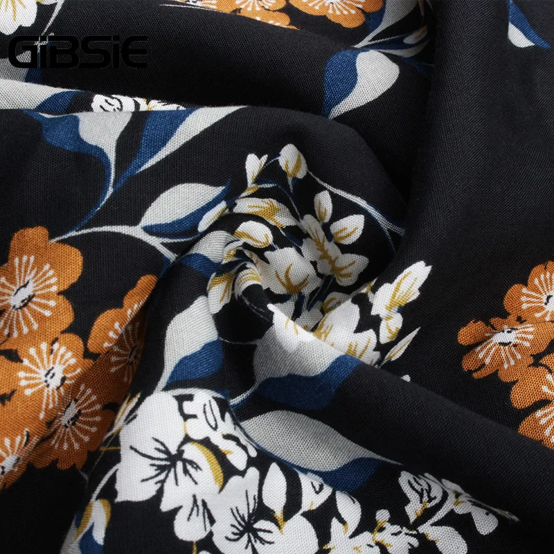 

GIBSIE Autumn Boho Floral Print Ruffle Dress Women Plus Size Holiday Style Casual Dresses V Neck Long Sleeve Female Short Dress