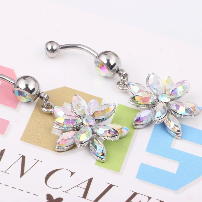 

Fashion Belly Button Piercing Woman Flower Navel Rings Stainless Steel Zircon Sexy Lady Accessories Women Body Jewelry Piercing