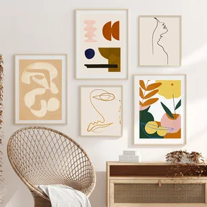 Абстрактная Геометрическая картина в стиле бохо с изображением растений