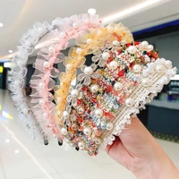 girls hair band accessoreis white pearl flower childrens hair decoration headwear for kids shiny headband