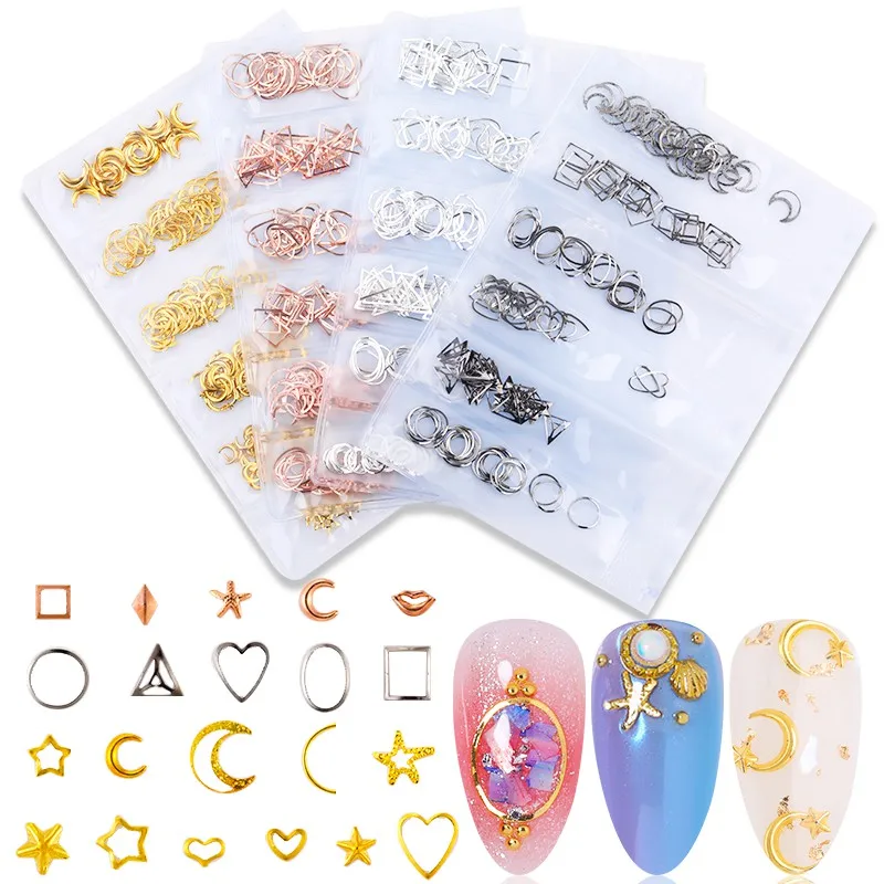 1 пакет Стразы для ногтей Полые звезды золотые серебряные металлические ногти